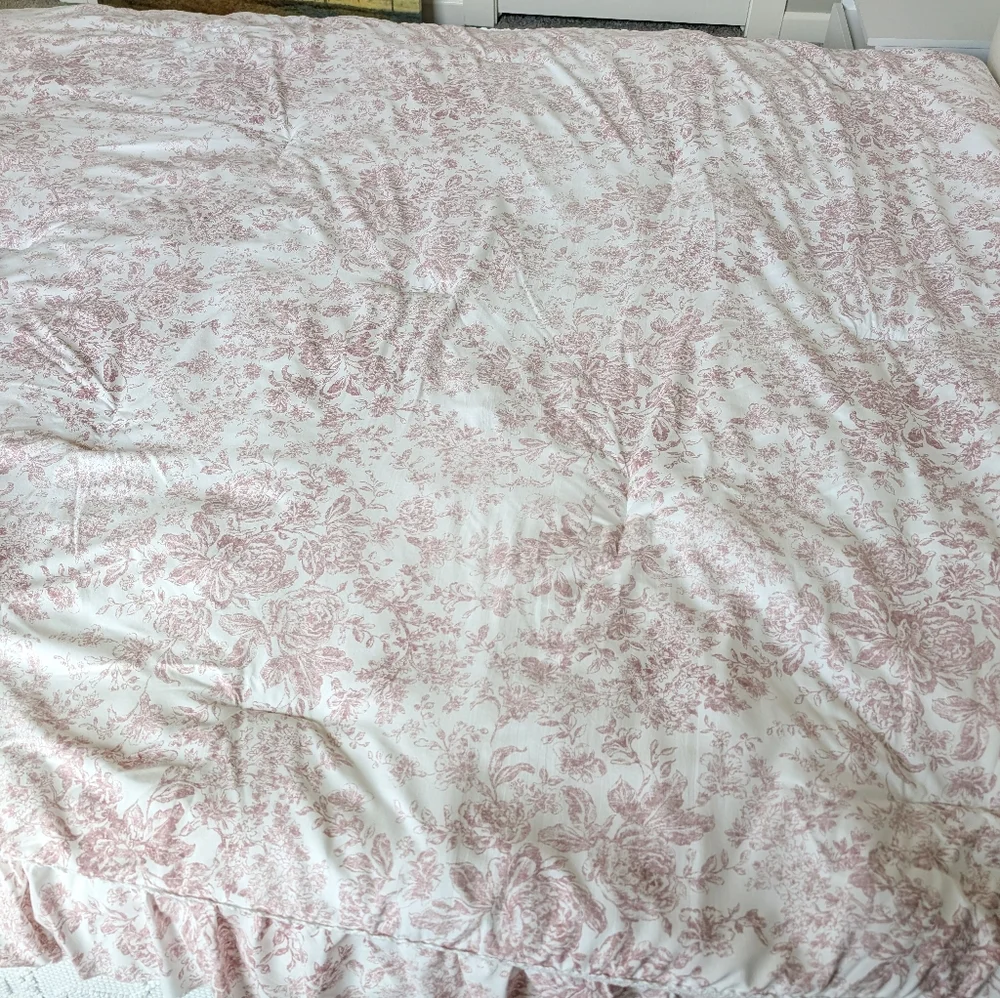 Rachel Zoe Pink Floral Quilted Comforter Twin Cottagecore Shabby Chic 90x66